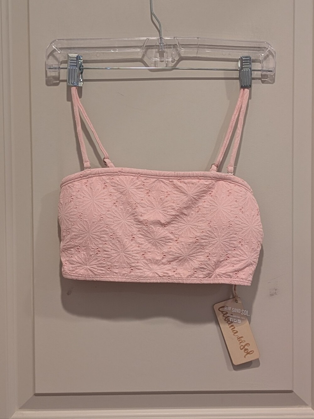 Cabana Del Sol Eyelet Bandeau Bikini Top with Double Straps - Light Pink Medium